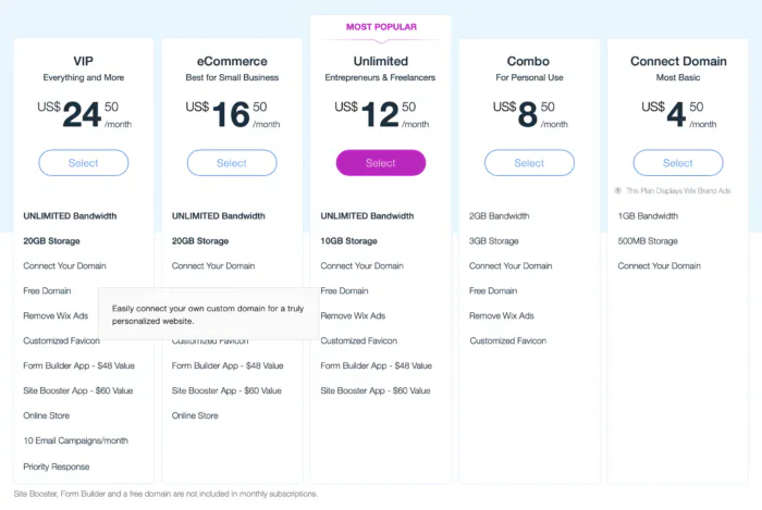 Wix Pricing
